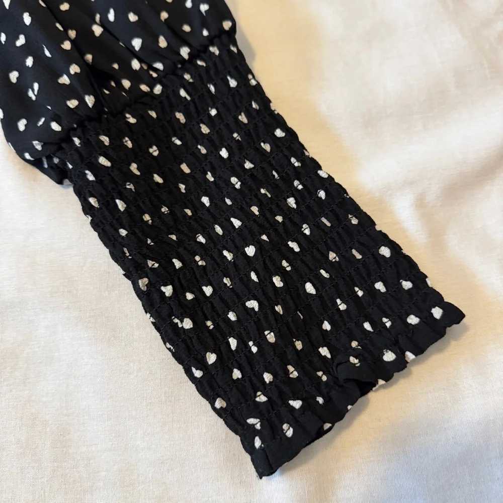 Kate‎ Spade XS Heartbeat Smocked Top Blouse ~ Hearts Smocked Night Out Party